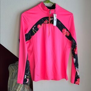 Tail‎ Neon Pink Floral-Trim Quarter-Zip Golf Athletic Pullover S